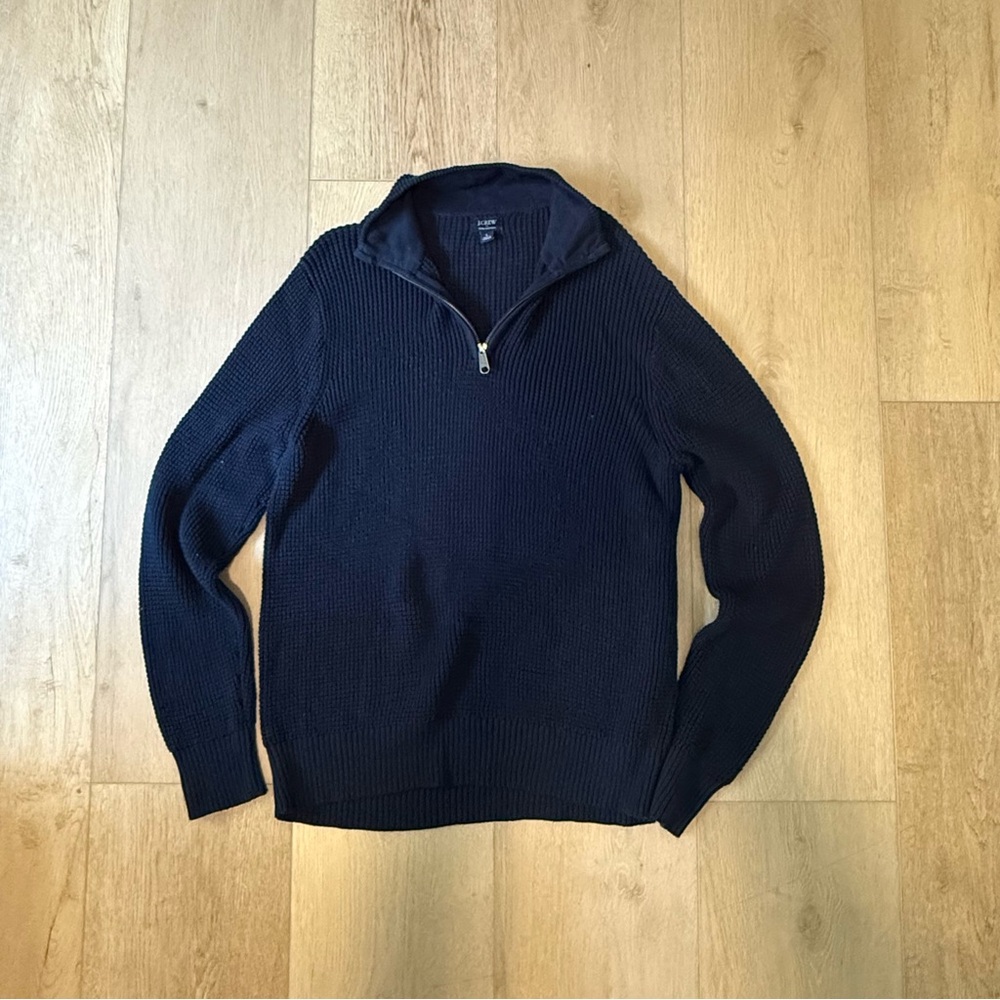 Men’s J. Crew Navy Blue Quarter Zip Classic Knit Sweater Mens